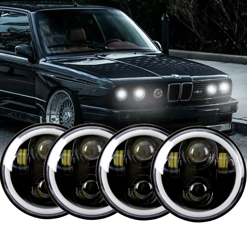 

4pcs 5.75inch LED Headlight with Yellow&White Angel Eye DRL Turn Lights For Classic BMW 325i 528i 535i 735i E30 headlamp