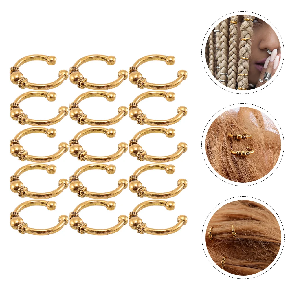 

15 Pcs Hair Accessories Pigtail Hairpin Rings Silver Dreadlock Braiding Beads Alloy Jewelry Charms