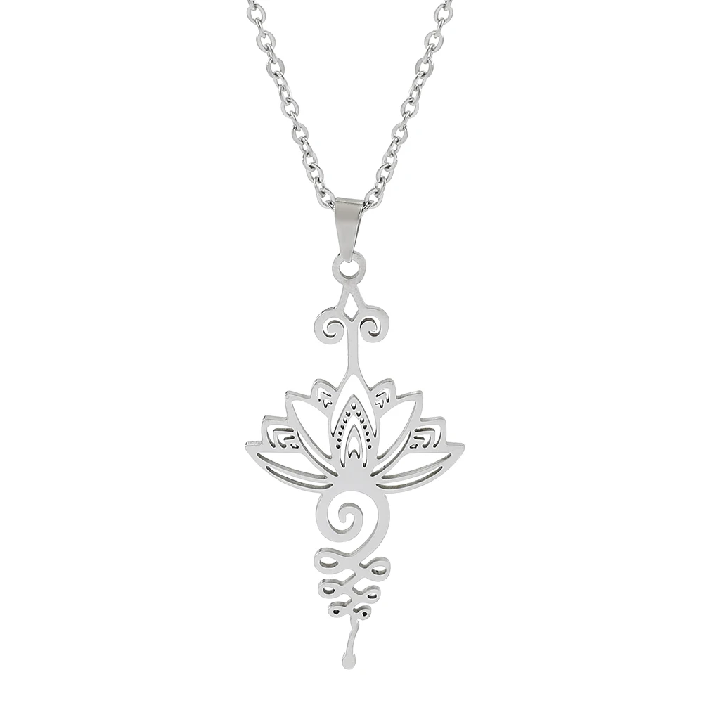 

Hippie Stainless Steel Yoga Lotus Necklace Women/Men Spiritual Chakra Symbol Flower of Life Necklaces Jewelry collar