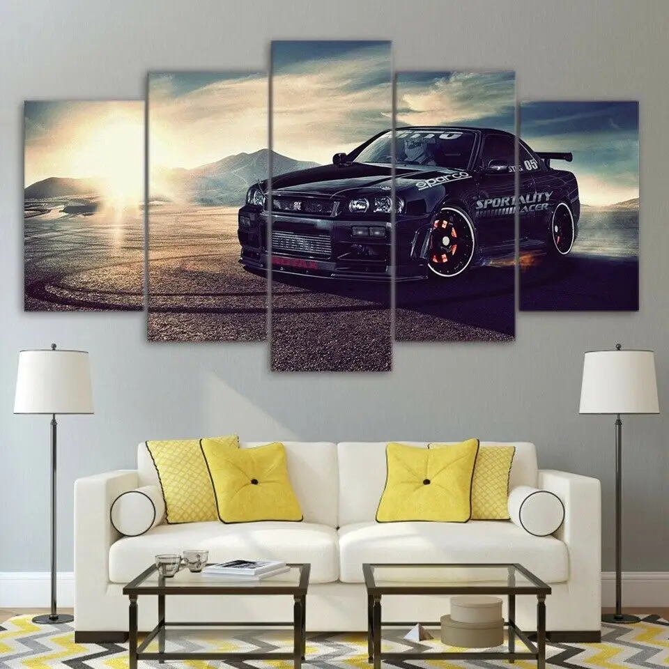 

Unframed 5Pcs Black Nissan Gtr Drift Car Modern Canvas HD Print Posters Wall Art Picture Paintings for Living Room Home Decor