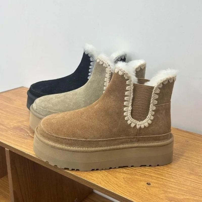 

Новинка 2023, зимние ботинки для снежной погоды, теплые плюшевые женские плетеные ботильоны, Современная обувь без шнуровки с эластичным ремешком