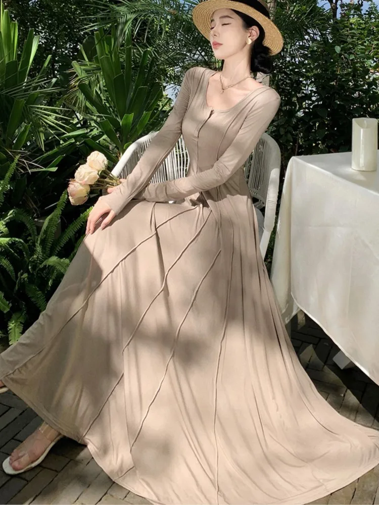 Элегантные повседневные трикотажные платья для женщин с длинным рукавом