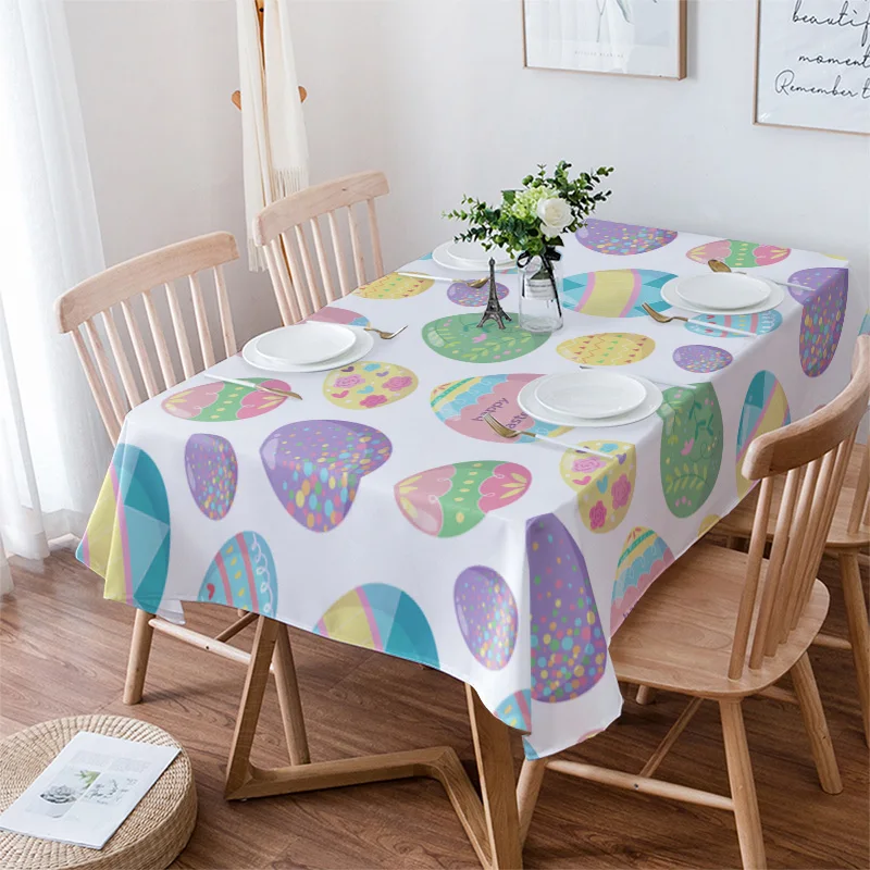 

Скатерть с пасхальными цветными яйцами, свадебное украшение для вечеринки, чехол для журнального столика, водонепроницаемая домашняя иску...