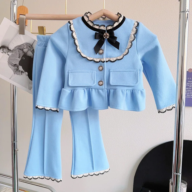 

KEAIYOUHUO 2023 Spring Children Baby Girls Clothes Set Top+Casual Pants 2Pcs Long Sleeves Kids Birthday Outfits Toddler Clothes