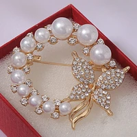 shirt collar accessories crystal brooch buckle high grade pearl butterfly brooch fashion women jewelry accessories