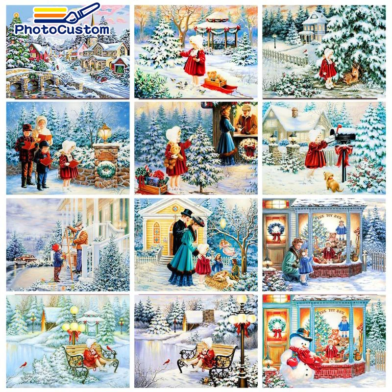 

PhotoCustom DIY Coloring By Numbers Winter Hourse Landscape Paintings Mordern Pictures Paints By Numbers For Home Wall Decor Art