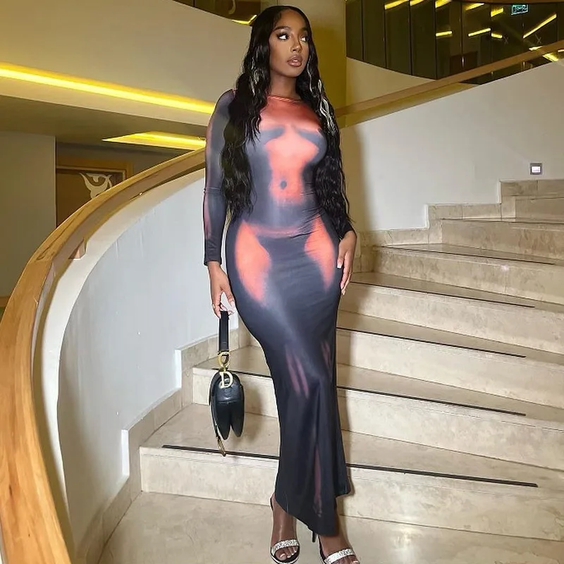 

Tight Round Collar Dress Sets Printing Long Sleeve Package Hip Skirt New Arrivals 2023 Bodycon For Women Dresses Vestido Casual
