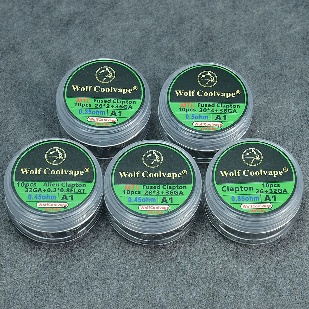 10 шт. катушки NI80/SS316L/A1 mtl Alien Fused Clapton Wire Катушки Tiger готовая катушка для RDA rta rdta