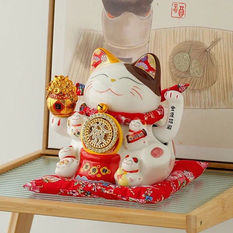 

9-дюймовый керамический манекен в виде кошки, украшение Neko, фэн-шуй, украшение, качели, кот удачи, кот, питание от батареи/USB