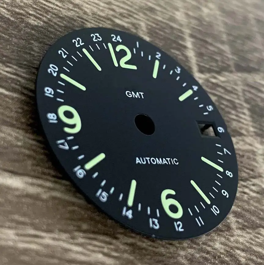 29mm Retro black GMT dial watch accessory green luminous black dial fitted with nh34 movement