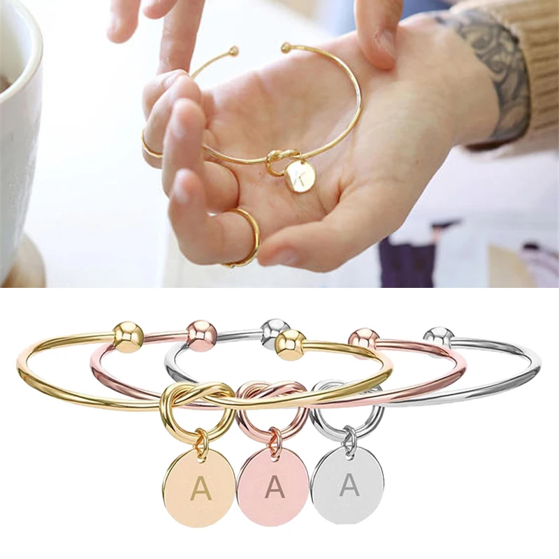 

A-Z Letter Bracelet Trendy Initial Coin Bangle for Women Lover Wife Couple Jewelry Gifts Bachelorette Wedding Party Decorations