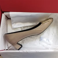 single shoe women 2022 spring and autumn new summer middle heel thick heel patent leather square head square buckle wedding