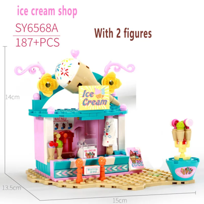 

Girl Street View Beach Series Building Block Ice Cream Shop Coffee Shop Barbecue Shop Drink Shop FiguresToys For Children Gift