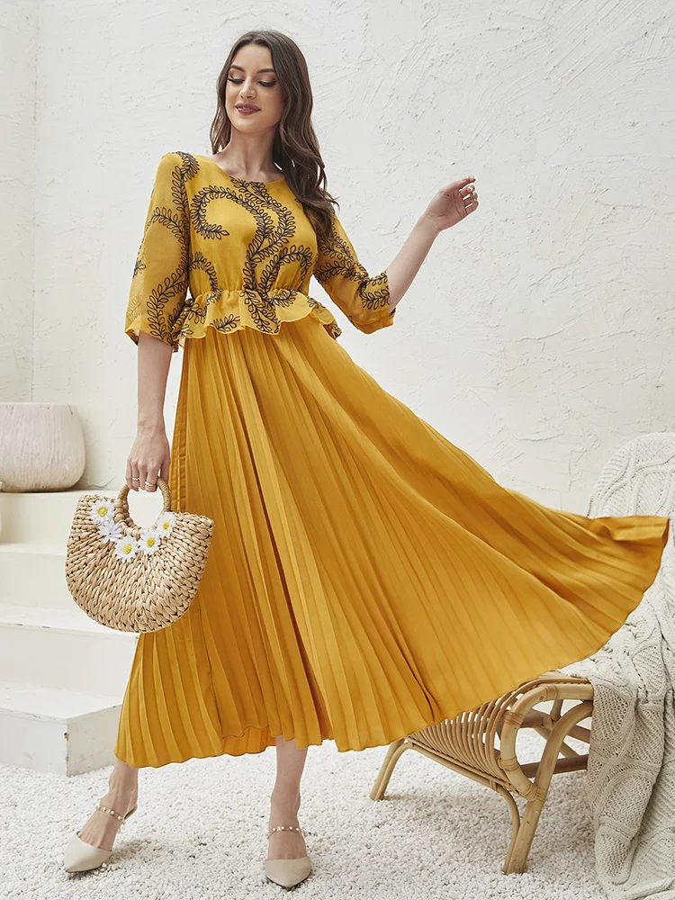 

TOLEEN Women Elegant Maxi Long Shirt Dresses 2022 Summer Luxury Embroidery Belt Arabic Turkey African Evening Party Robe Vestido