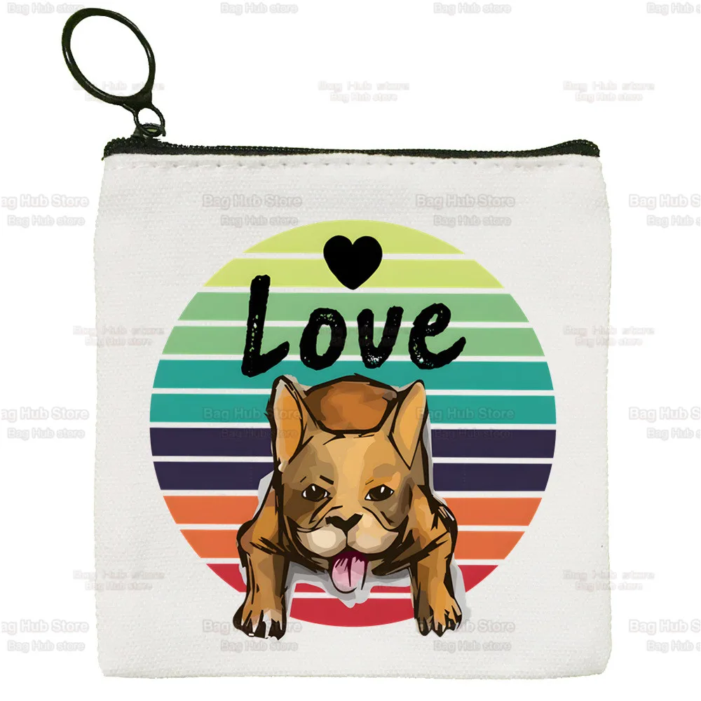 French Bulldog Coin Purse Vintage Mini Wallet Change Pouch Kawaii Dog Lover Graphic Keys Card Bag Storage Card Bag Zipper
