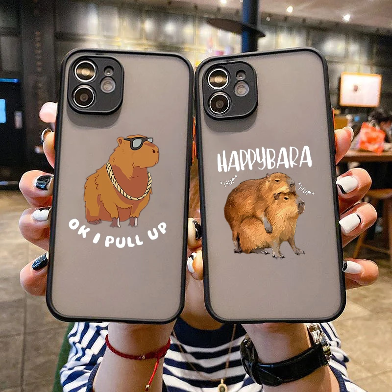 

Capybara Shockproof Matte Case For iPhone 14 13 12 11 Pro Max XR XS X 7 8 Plus SE Luxury Silicone Bumper Clear Hard PC Cover Bag