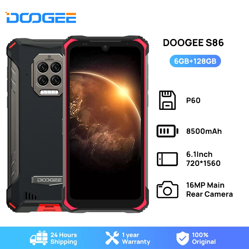 DOOGEE S86 Rugged Smartphone 6GB+128GB 8500mAh Super Battery Smart Phone IP68/IP69K Mobile Phone HelioP60 Octa Core Android 10