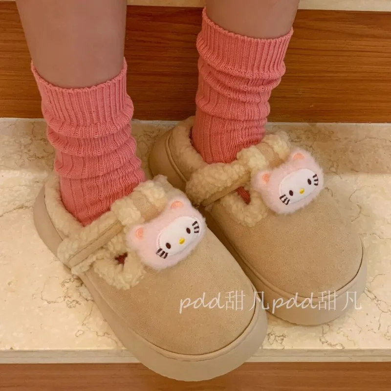 

Sanrio Hello Kitty Cotton Slippers Round Head Flat Sweet Keep Warm Soft Comfort Lightweight Non-slip Wear-resistant Cartoon Shoe