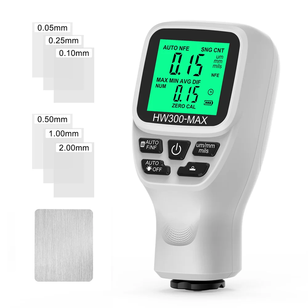 

HW-300 Измеритель толщины покрытия 0-2000UM Тестер толщины пленки автомобильной краски Инструменты для измерения покрытия автомобиля Измеритель автомобильной краски DFT