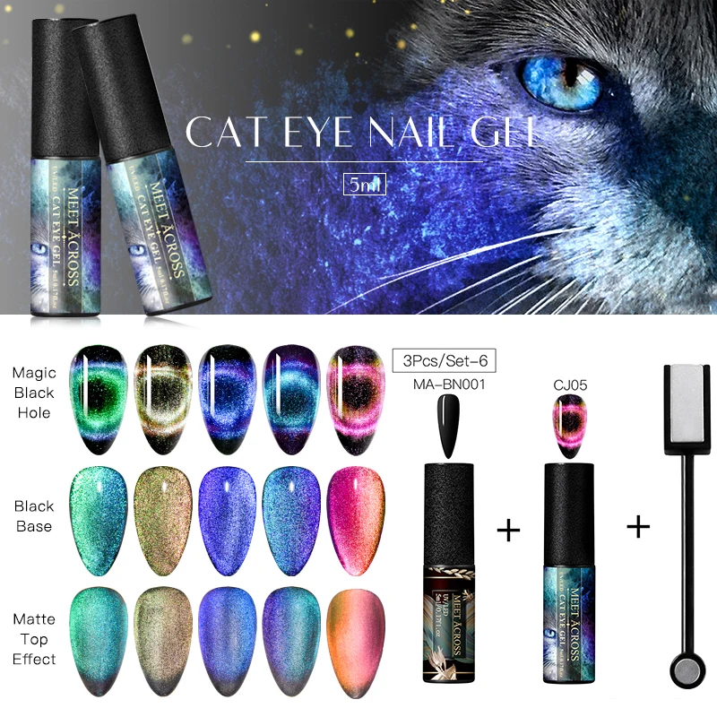 

MEET ACROSS 9D Cat Eye Nail Gel Set Chameleon Magnetic Soak Off UV Gel Polish Nail Varnish Semi Permanent Manicure Gel Lacquer