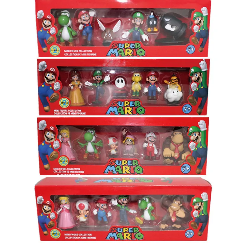 

6pcs/Set Super Mario Bros With Box PVC Action Figure Toys Dolls Model Set Luigi Yoshi Donkey Kong Mushroom Kids Birthday Gifts