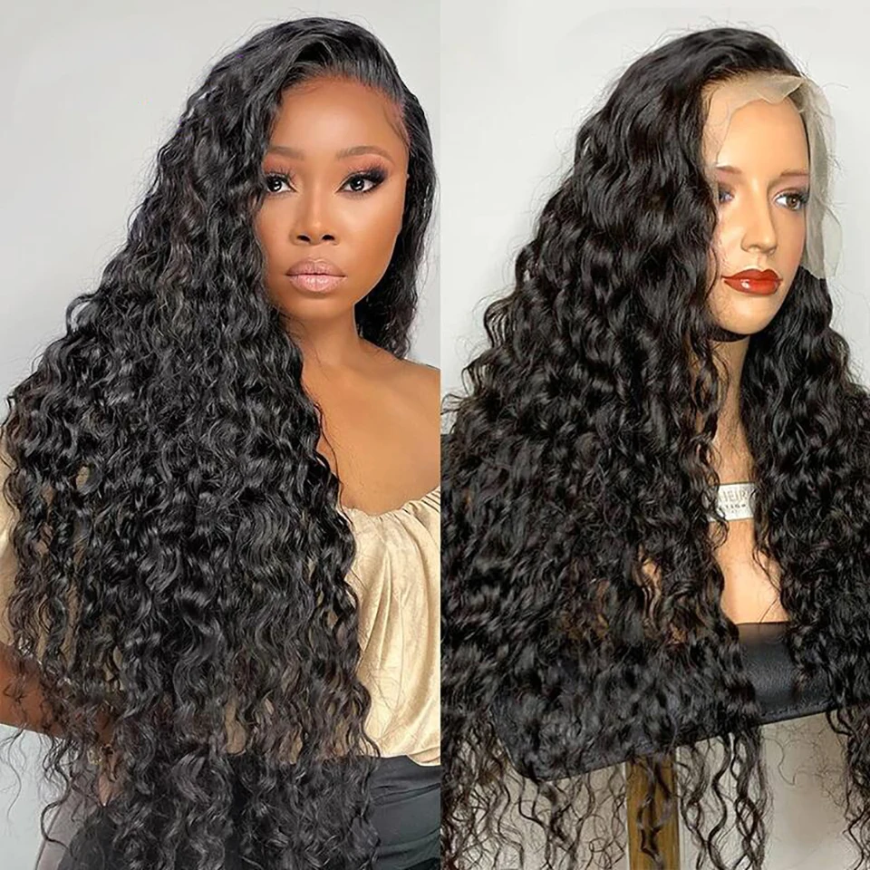 Water Wave 13x1 T Part HD Lace Frontal Wig Human Hair for Women Pre Plucked with Baby Hair Brazilian Remy Hair Middle/Side Part