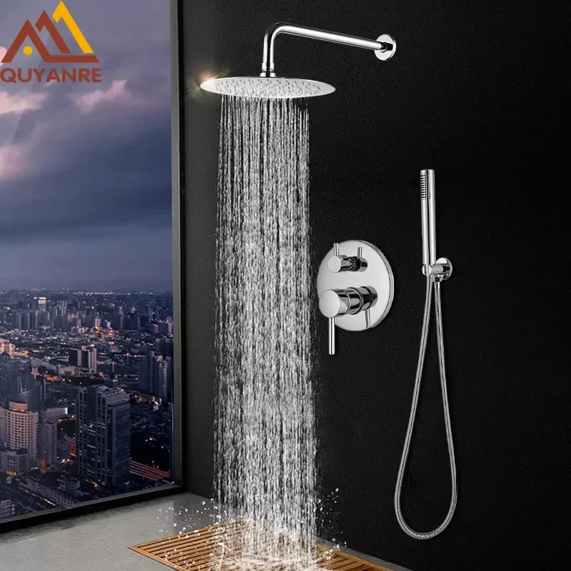 

Chrome Round Style Shower Faucet Set Concealed Rainfall Shower System Bathtub Shower Hot Cold Water Mixer Faucet Tap