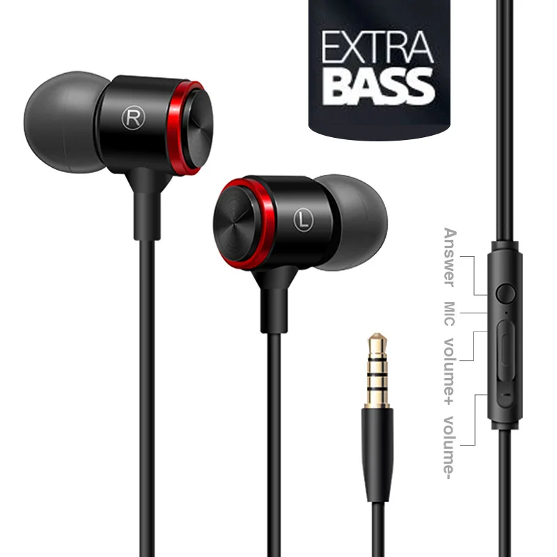 

Stereo Bass Headphone In-Ear 3.5MM Wired Earphones Metal HIFI Earpiece with MIC for Xiaomi Samsung Huawei Phones