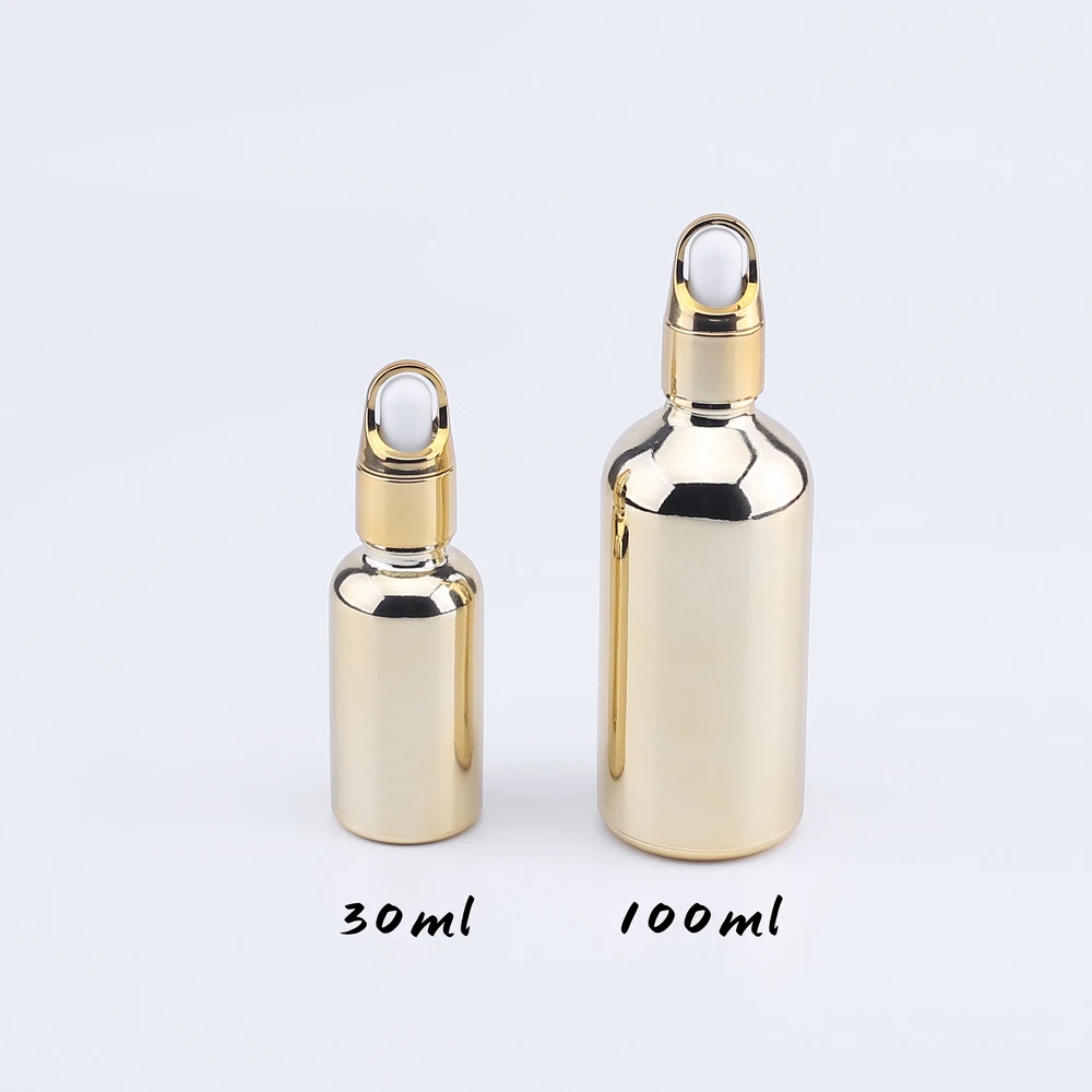 

30ML 100ML Gold Glass Dropper Bottles Empty Essential Oil Bottles Jars Vials With Pipettes Perfume Bottles 10pcs