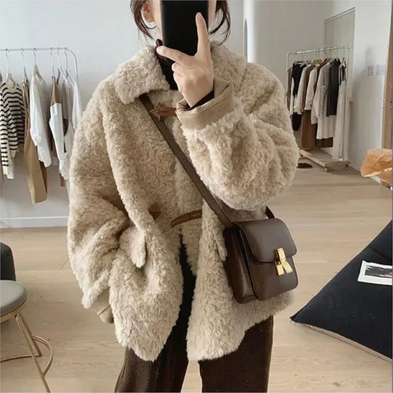 Fleece Jacket Winter Women Faux Shearling Outerwear Coats Female Suede Fur Jackets Coat Men Warm Thickened Lamb Puffer Jacket
