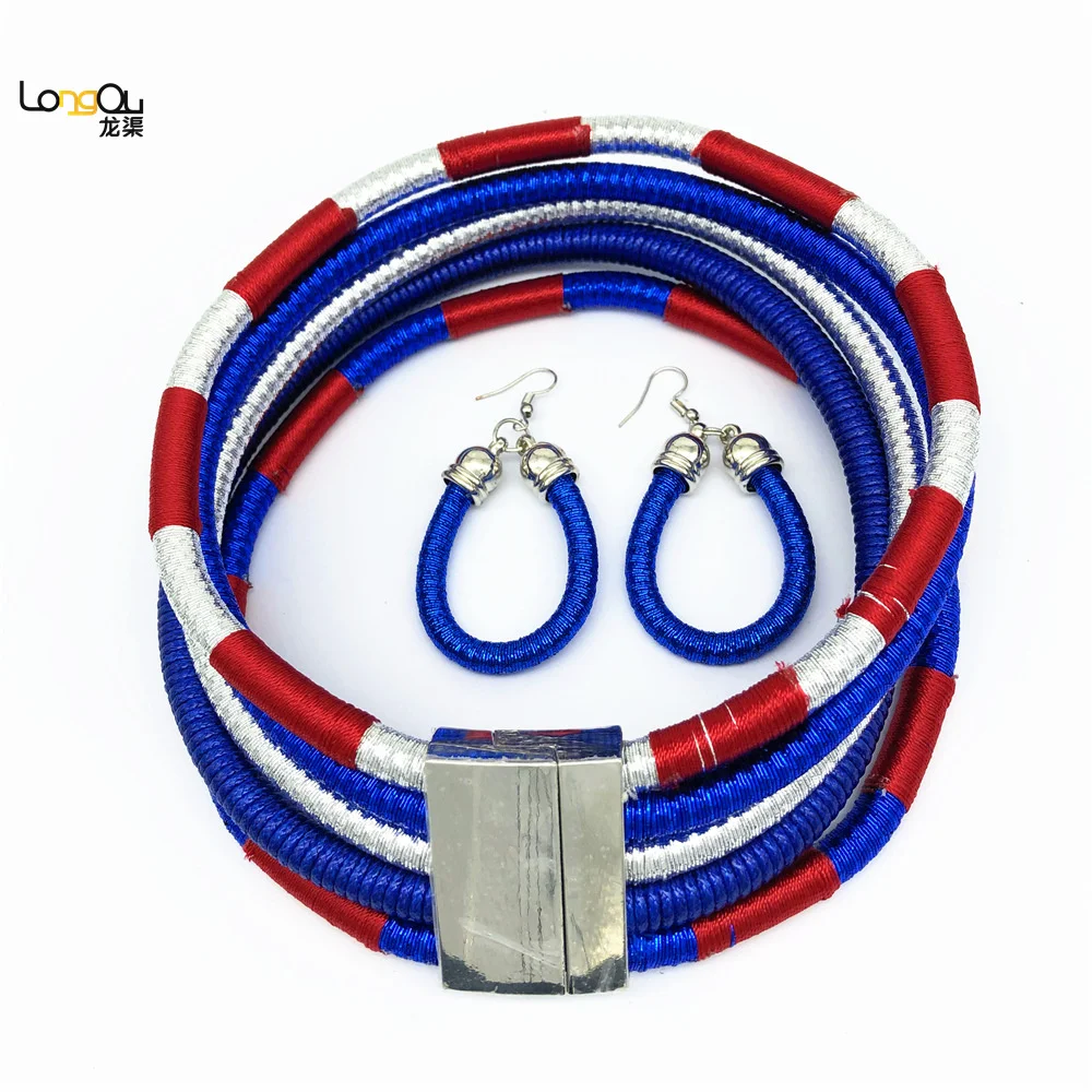

Choker African Nationality Necklace for Women Colorful Rope Charm Bridal Wedding Party Gift Earrings Fashion Jewelry Sets
