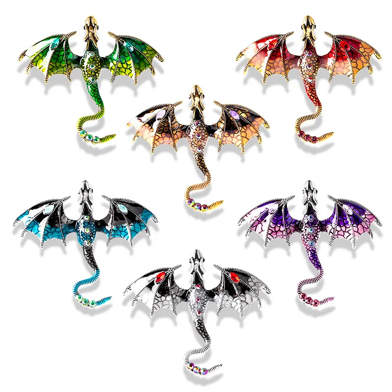 

Fashion Enamel Color Fly Dragon Brooches for Women Men Rhinestone Flying Legand Animal Pins Coat Accessories Party Jewelry Gifts