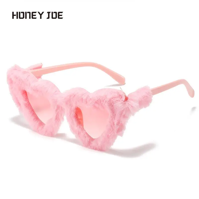 

Hot Heart Shaped Soft Plush Sunglasses Women Men Lovely Funny Party Eyewear Holiday Blue Pink Cat Eye Sun Glasses Shades UV400
