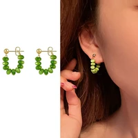 retro green stone beaded earring simple temperament female circle earrings accessories
