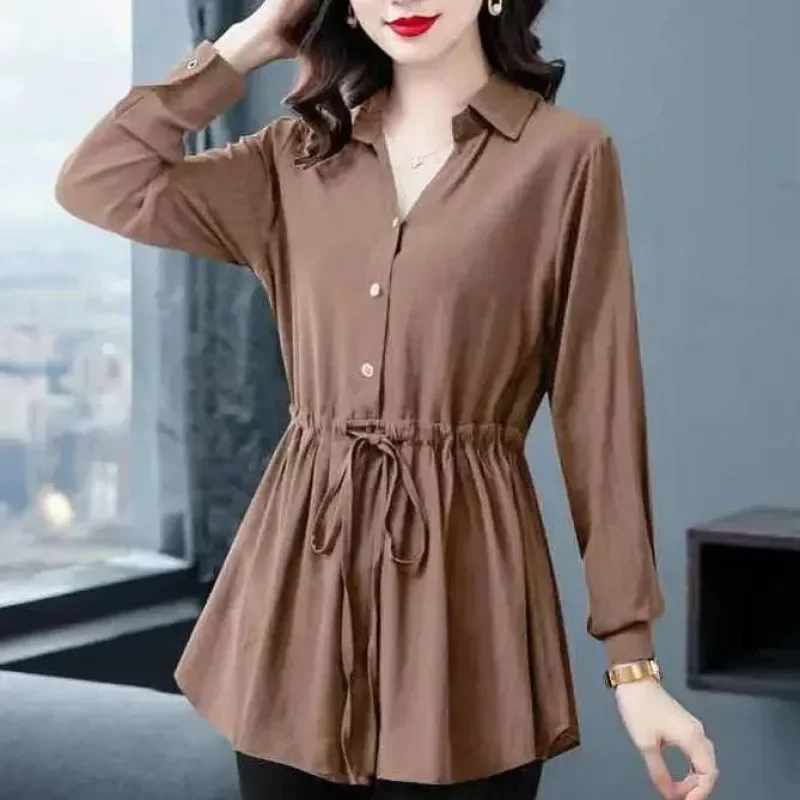 Plus Size Loose-Fit Chiffon Shirt 2024 Spring Autumn New Long Sleeve Women's Belly Covering Slimming Top Small Underwear