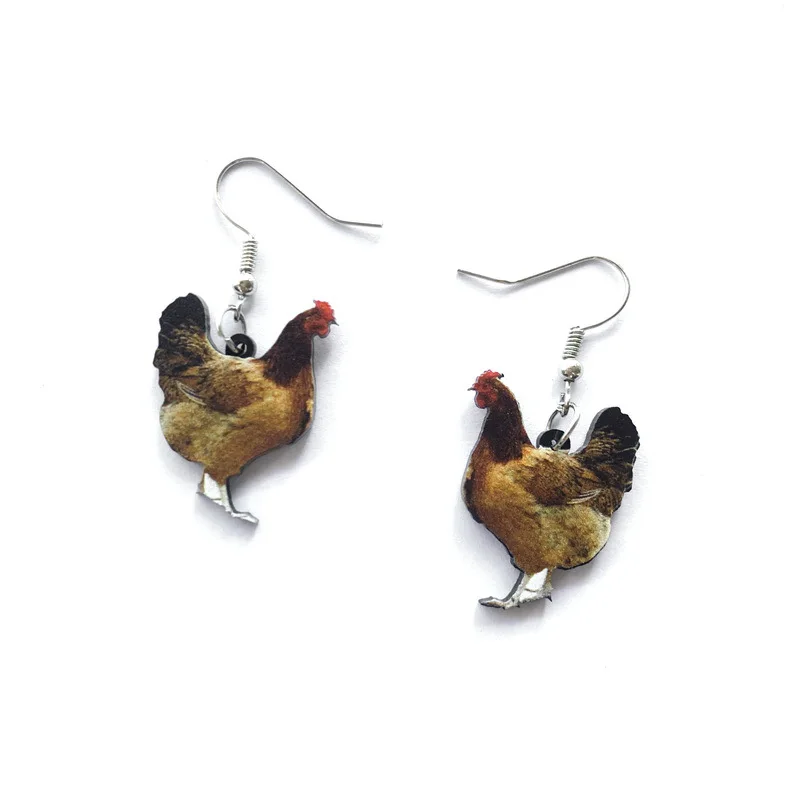 

Funny Fashion Cute Acrylic Hen Print Earrings