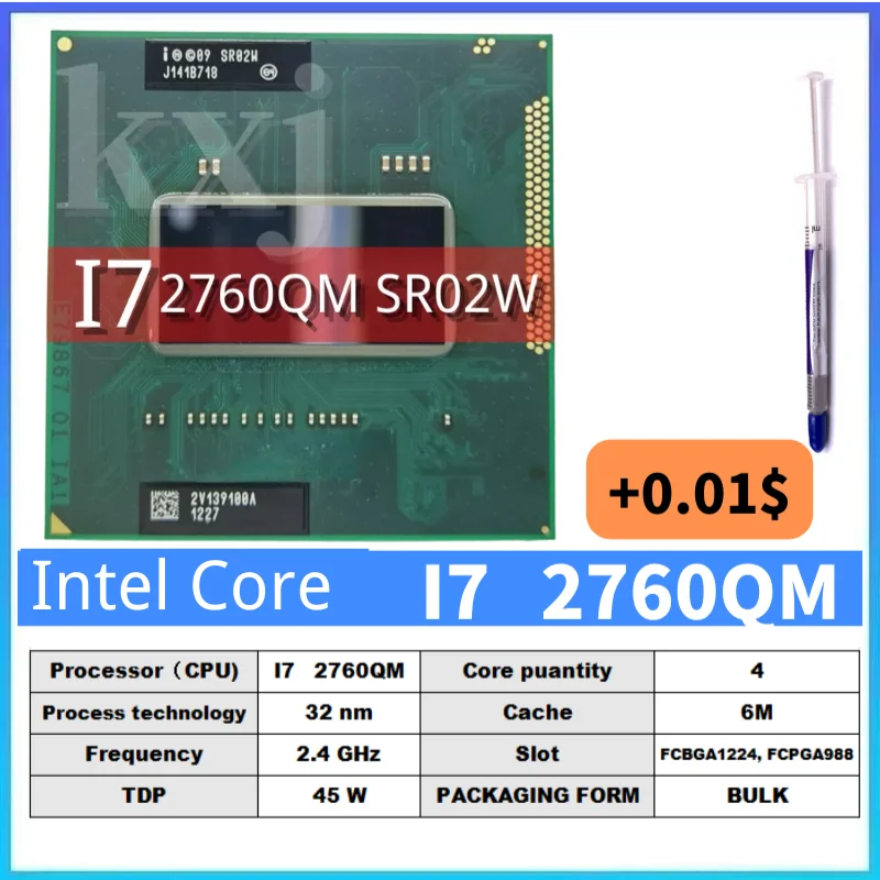 

Процессор Intel Core I7-2760QM SR02W i7 2760QM для ноутбука, ноутбука, ЦП Socket G2 rPGA988B, подходит для чипсета HM65 75 76 77