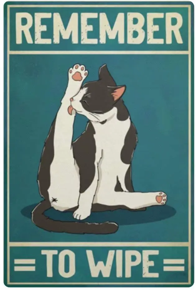 

Cat Metal Tin Sign -Remember to Wipe- Funny Metal Tin Sign Home Bathroom Toilet Art Wall Decor 8x12 Inch Iron Painting