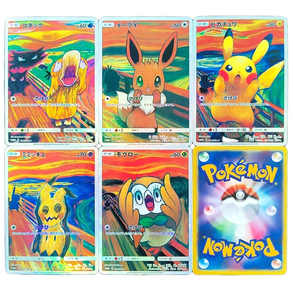 

Pokemon Card Japanese Edition Pikachu Eevee Rowlet Psyduck Mimikyu Diy Flash Cards Ptcg Anime Game Collection Hobby Toy 5Pcs/set