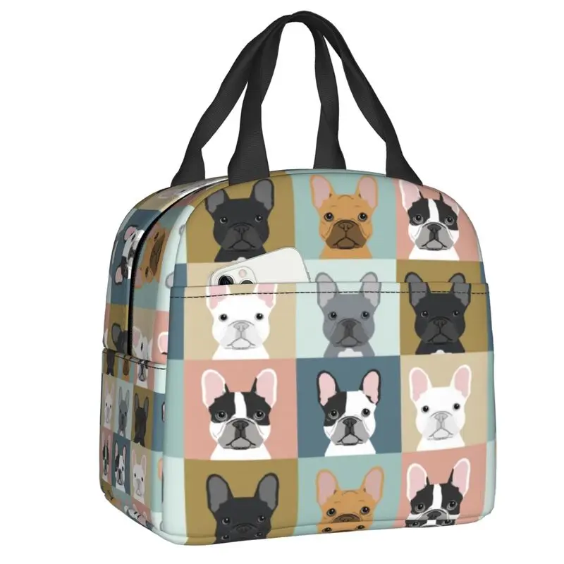 

French Bulldog Portraits Lunch Bag Dog Cooler Thermal Insulated Bento Box For Women Kids Work School Beach Travel Food Tote Bags