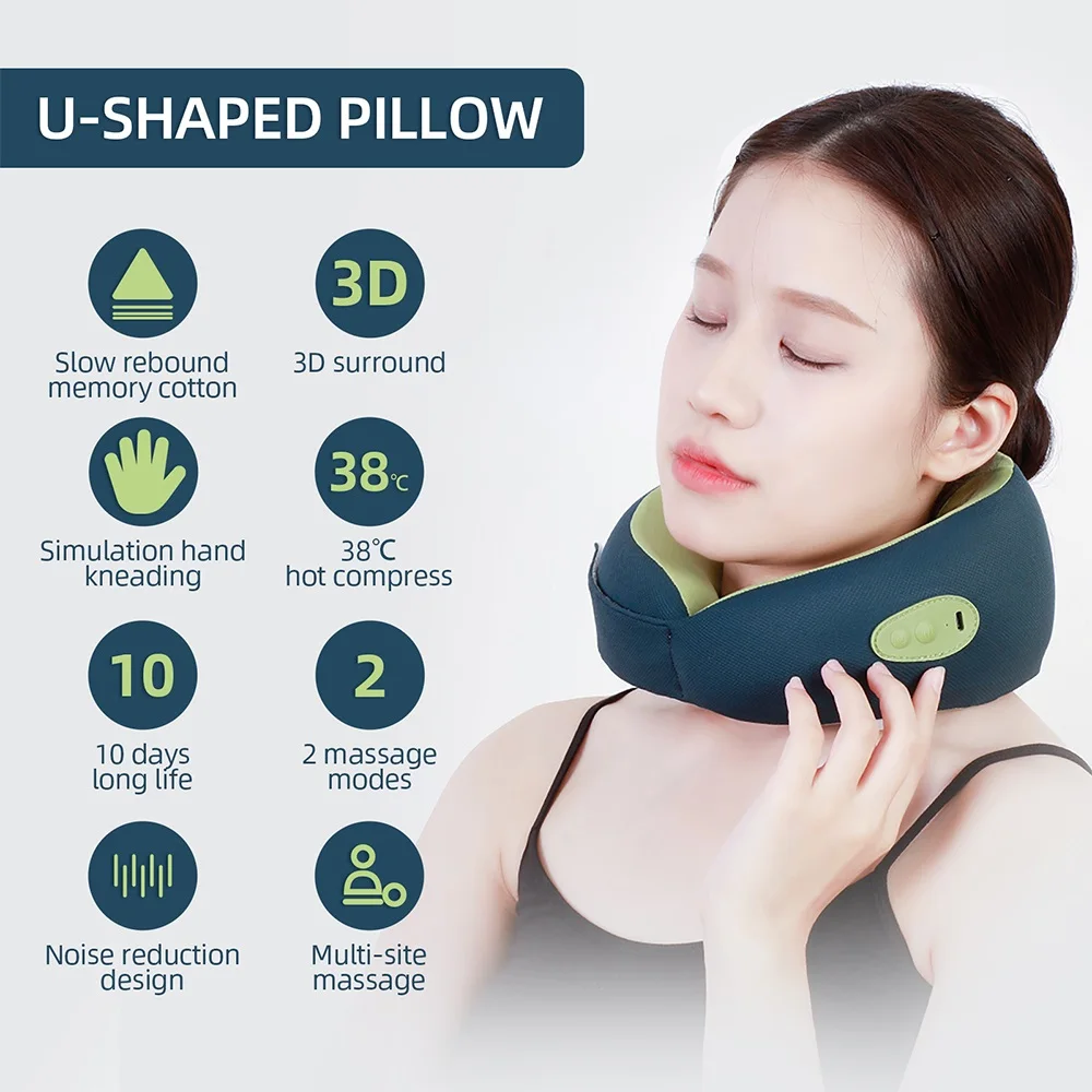 

Женская U-образная Горячая компрессионная Массажная подушка для шеи с эффектом памяти, дорожная подушка для сна, имитация разминания рук