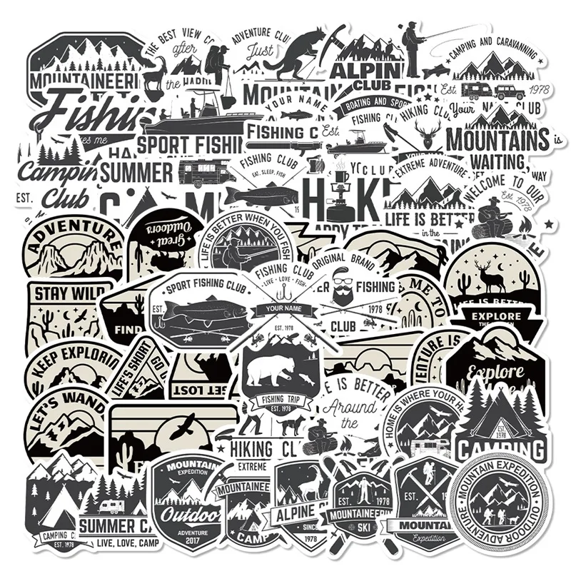 

10/30/56PCS Black Camping Sticker Aesthetic PVC Children's Korean Stationery Decoration Scrapbooking School Supplies for Kids
