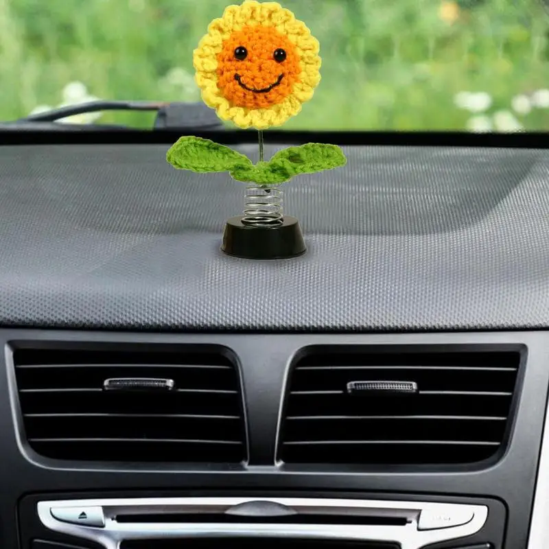 

Car Ornament Universal Automotive Dashboard Bobbleheads Knitted Sunflower Cute Flowers Dashboard Decoration Car Accessories