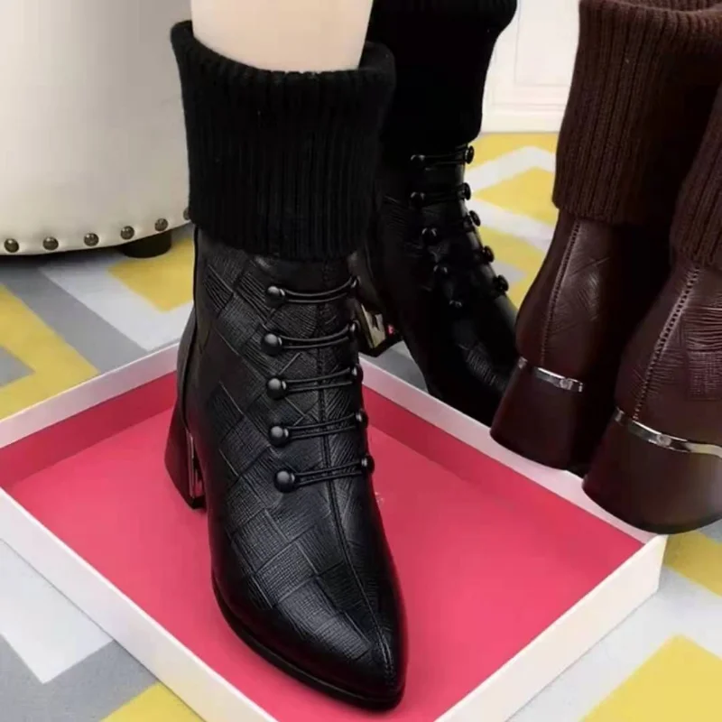 New Style Short Boots Women Stitching Knitted Stretch Boots Retro Martins Boots Women Socks Shoes Stretch All-match Thin Botas