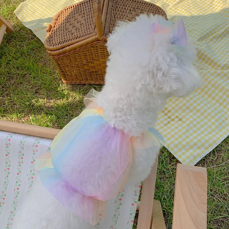 

Кружевное платье с градиентом, одежда для собак, жилет для собак, одежда для кошек с маленьким принтом, милые летние модные товары для домашн...