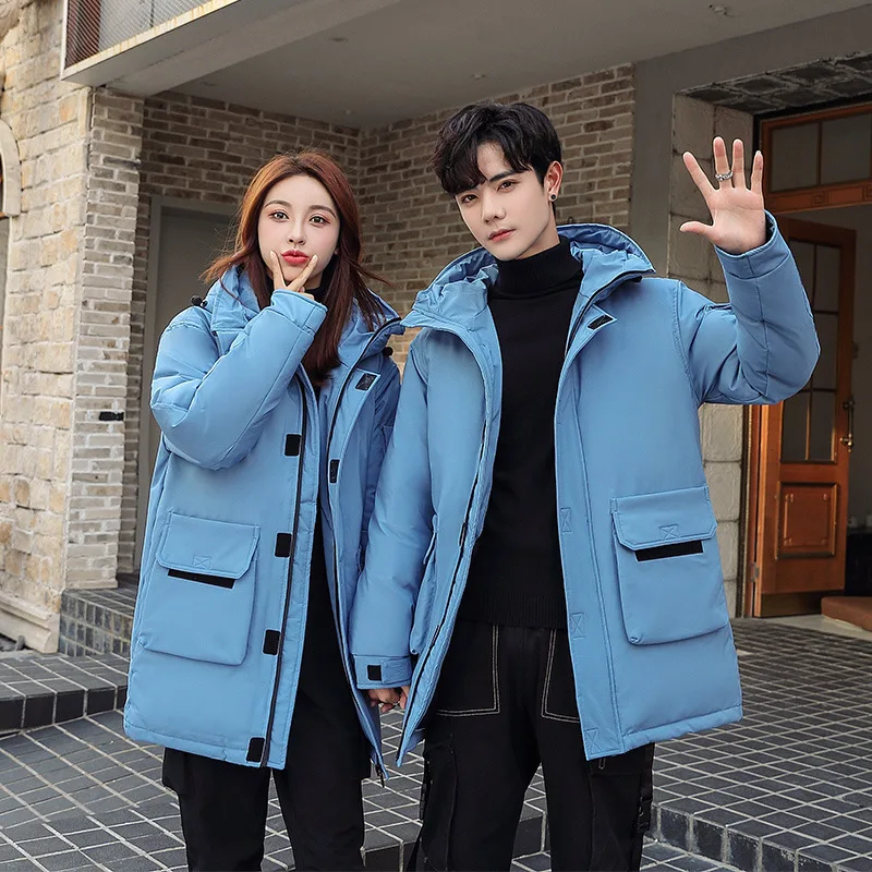 White goose down jacket 2021 winter new Korean version of the trend of young lovers tooling casual medium long down jacket coat