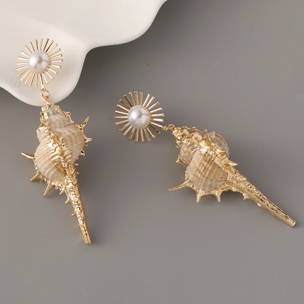 Серьги в виде ракушек пляжном стиле для отпуска имитация жемчуга серьги-капли