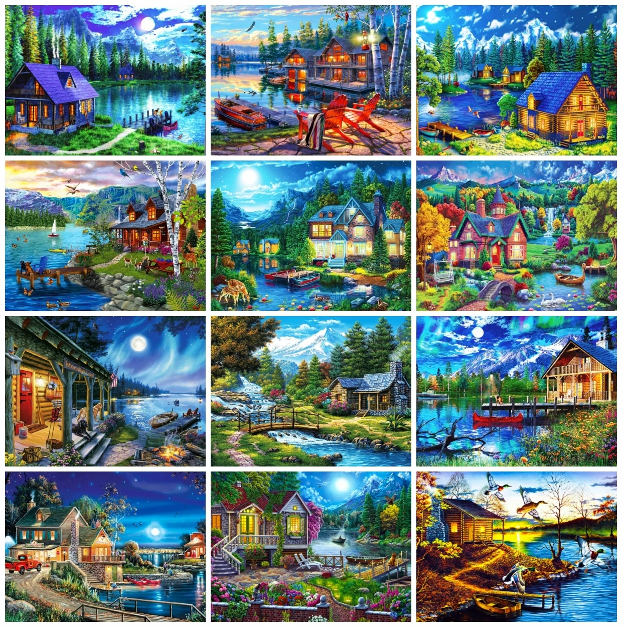 

AZQSD Oil Painting Drawing On Canvas House Tree Forest Wall Art HandPainted On Canvas Handmade Painting By Numbers Landscape