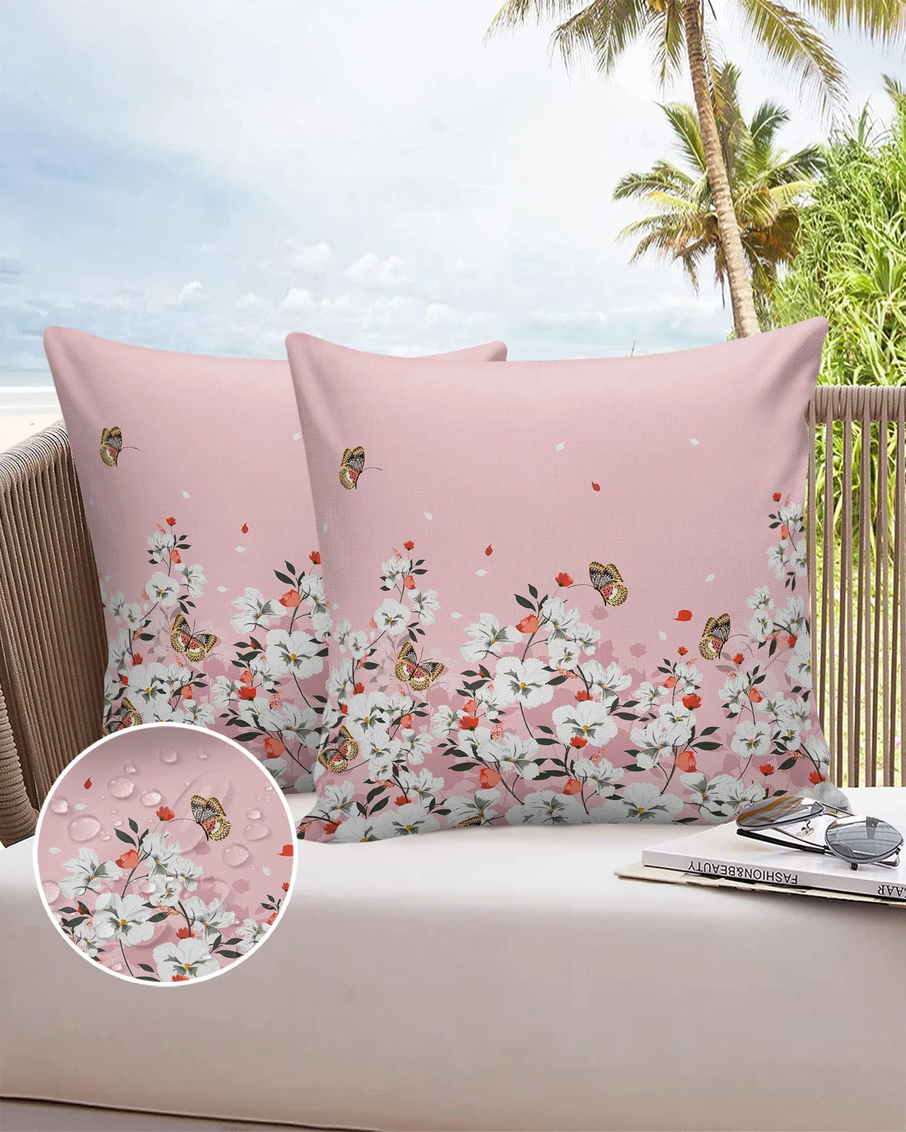 

Водонепроницаемый чехол для подушки с изображением розовых цветов растений бабочек