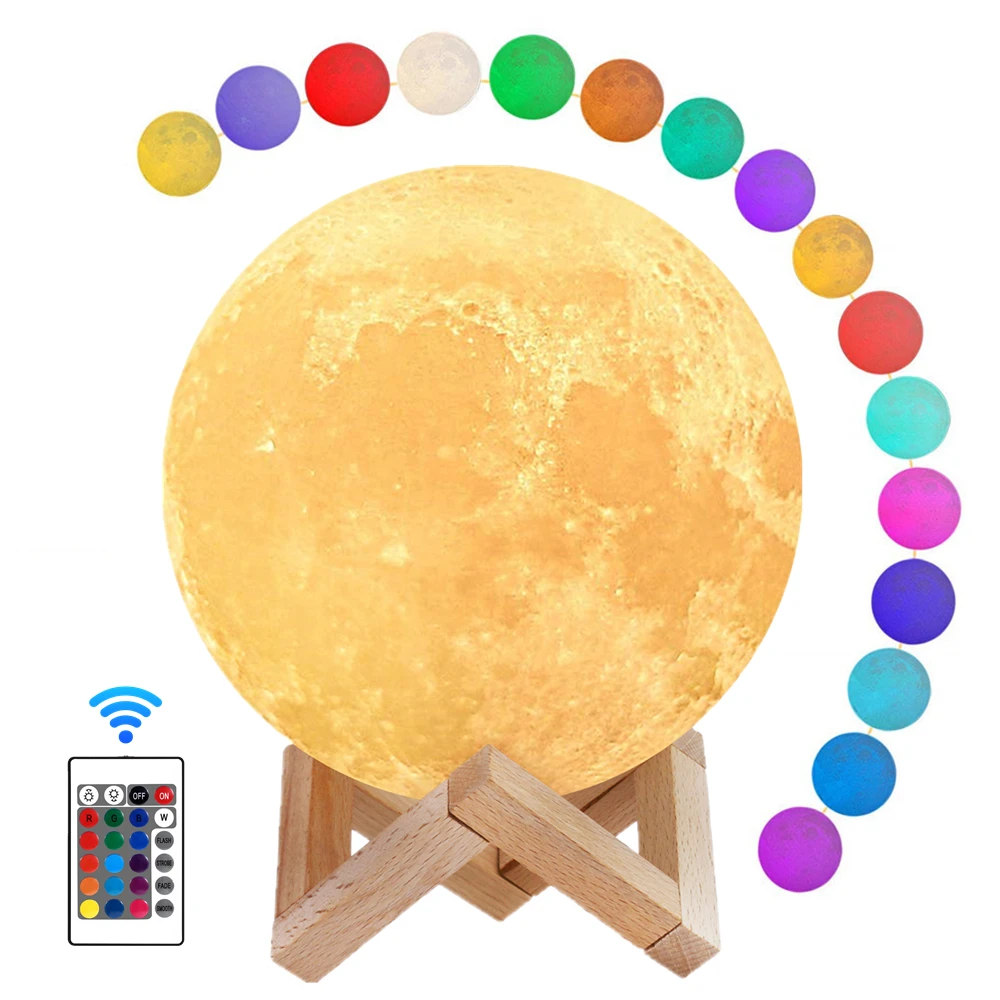 

Лампа в виде Луны, ночник с 3D рисунком, лампа в виде Луны 16 цветов с дистанционным управлением, регулируемая яркость, перезаряжаемый прикров...
